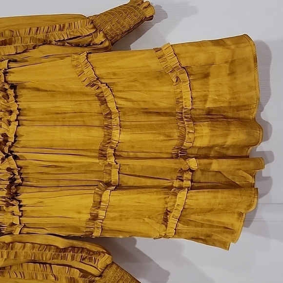 NWT Small OPT ONE PRETTY TIME Tianna Mini Dress Gold Pleated Ruffle Tiered - Picture 4 of 4